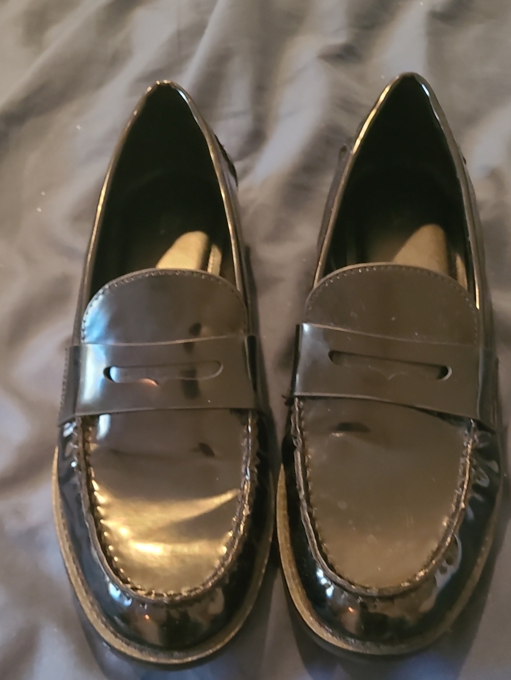 Zara Black Patent Leather Penny Loafers Size 8